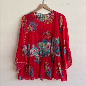 JOHNNY WAS PEONY RED FLORAL TOP